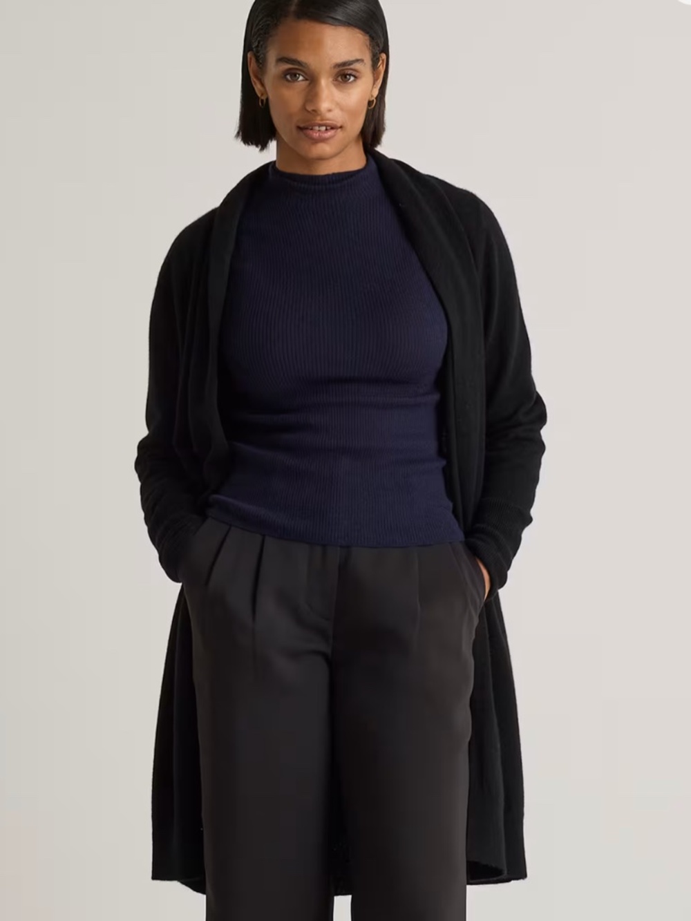 Mongolian Cashmere Duster Cardigan Sweater Large Black